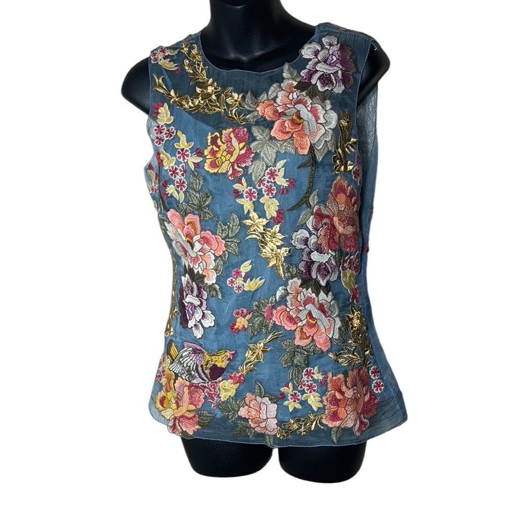 Sundance women’s xs 100% silk‎ bloom embroidered two piece shirt floral bohemian
